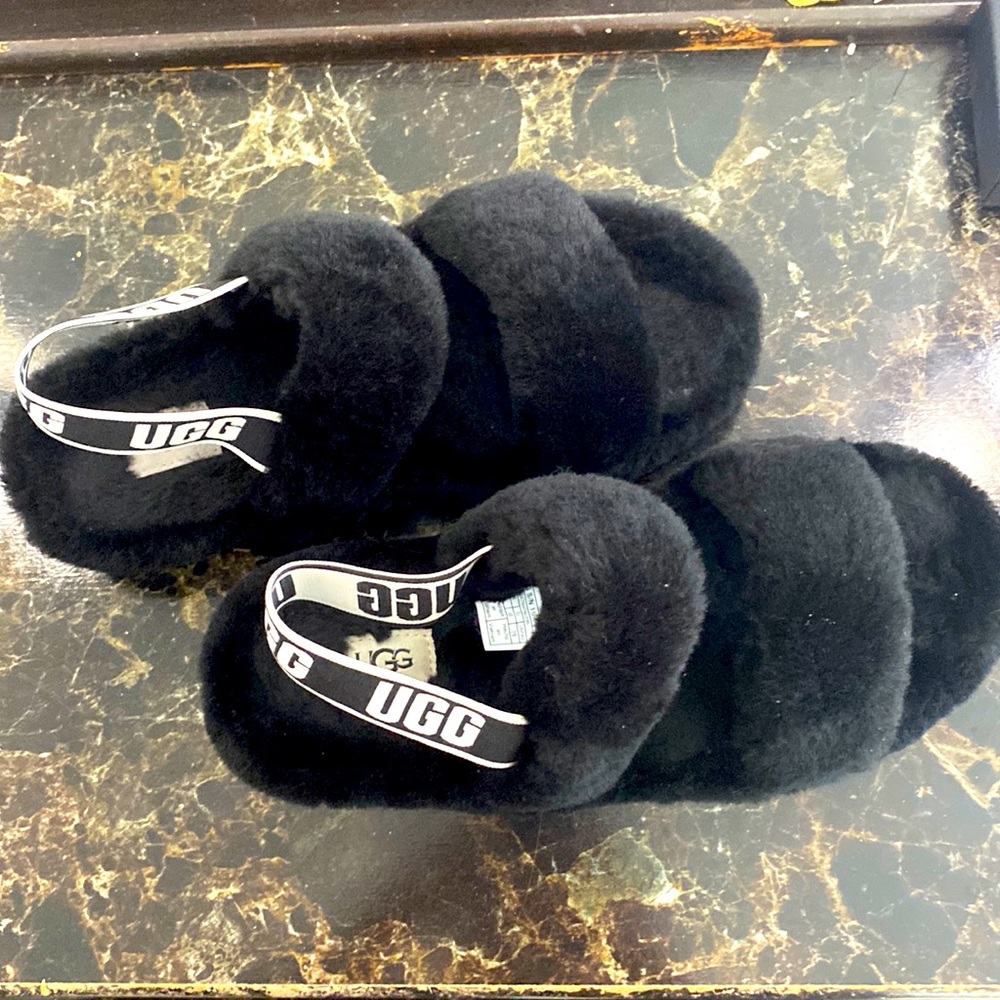 UGG Black Fuzz Yeah Slide Sandals